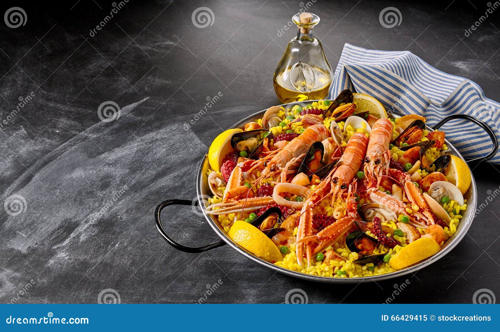 valencia paella with seafood and shellfish