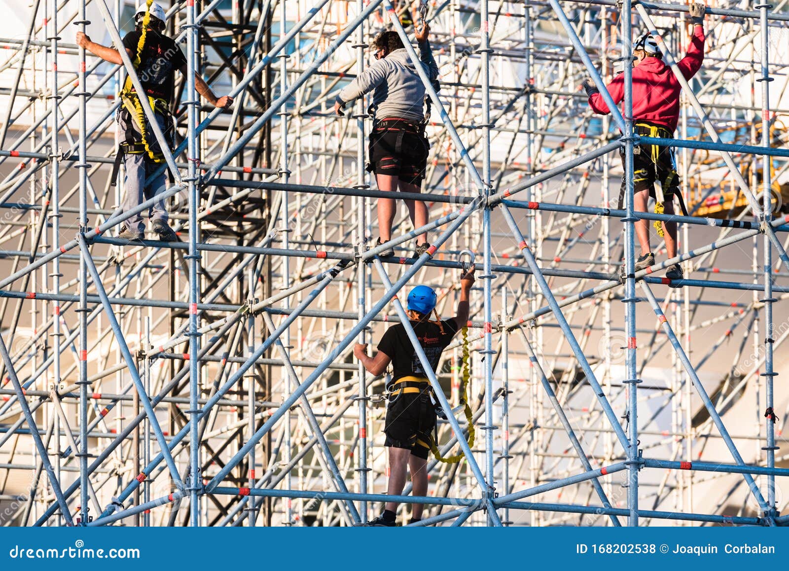 Valencia, Spain May 28, 2019 Workers Assembling a Stage for a