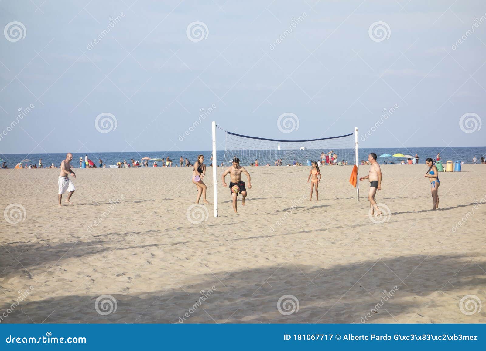 Valencia, Spain, 7,8,2015 People Playing Volleyball on the Beach