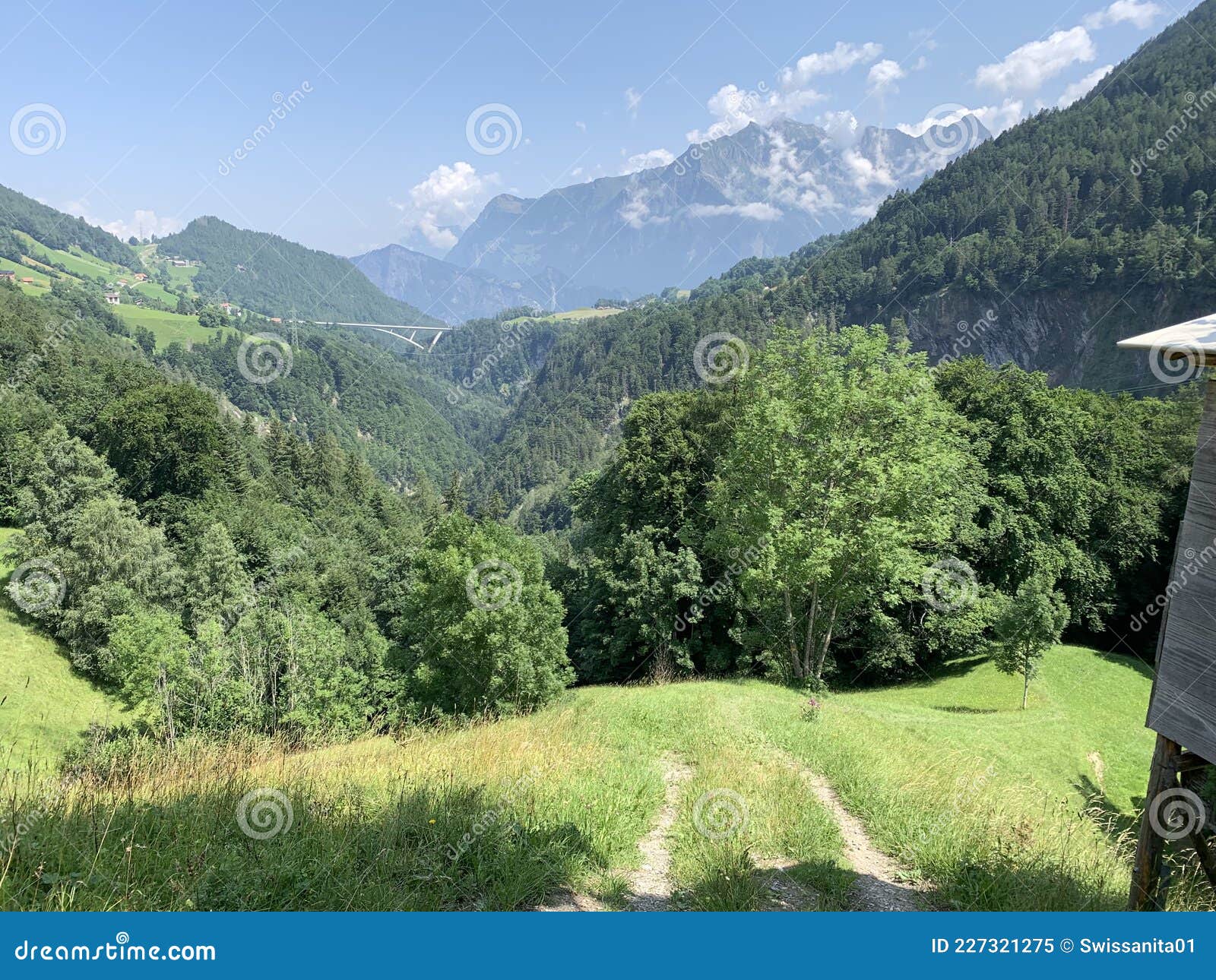valens, st gallen canton. viewpoint at edge of town towards tamina bridge.
