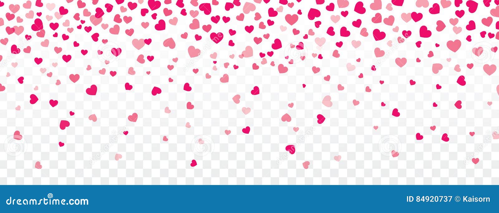 valentine background with hearts falling on transparent