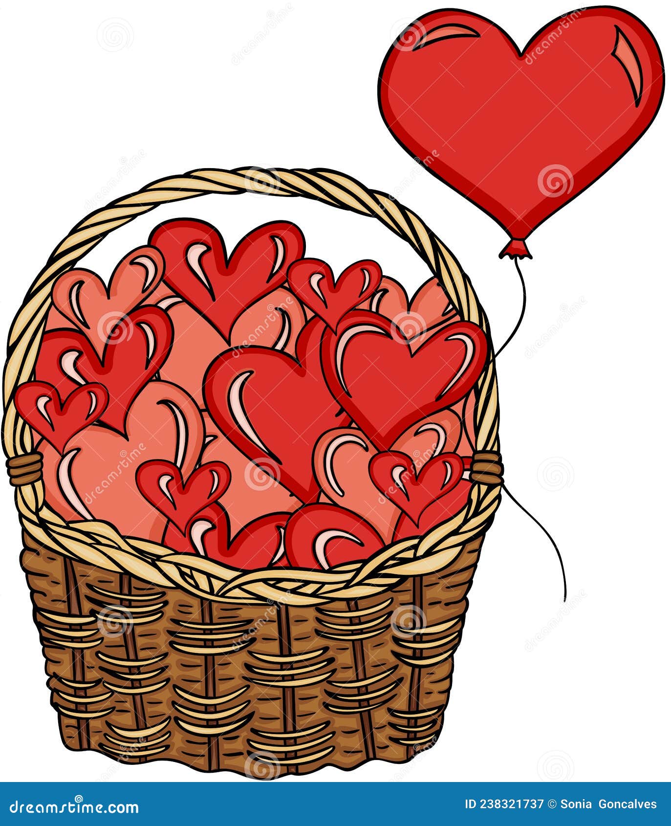 Valentine Basket Full of Love Hearts Stock Vector Illustration of