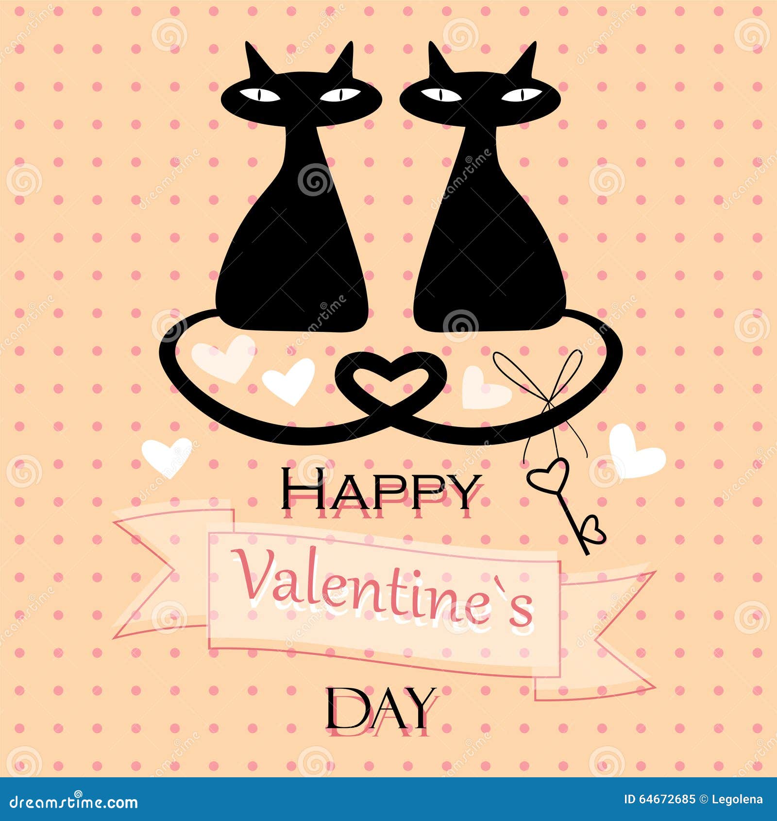 Two Cats in Love. Valentine Day Greeting Card. Vector Illustration