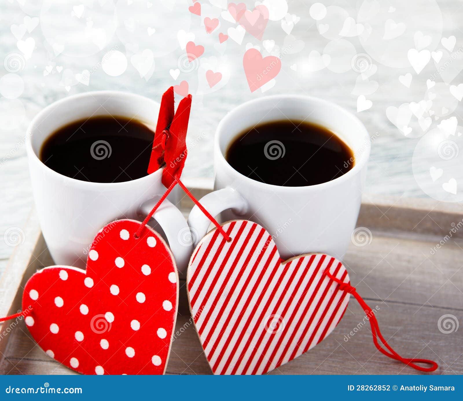 Valentine Coffee Cups with Hearts Stock Photo Image of arrangement