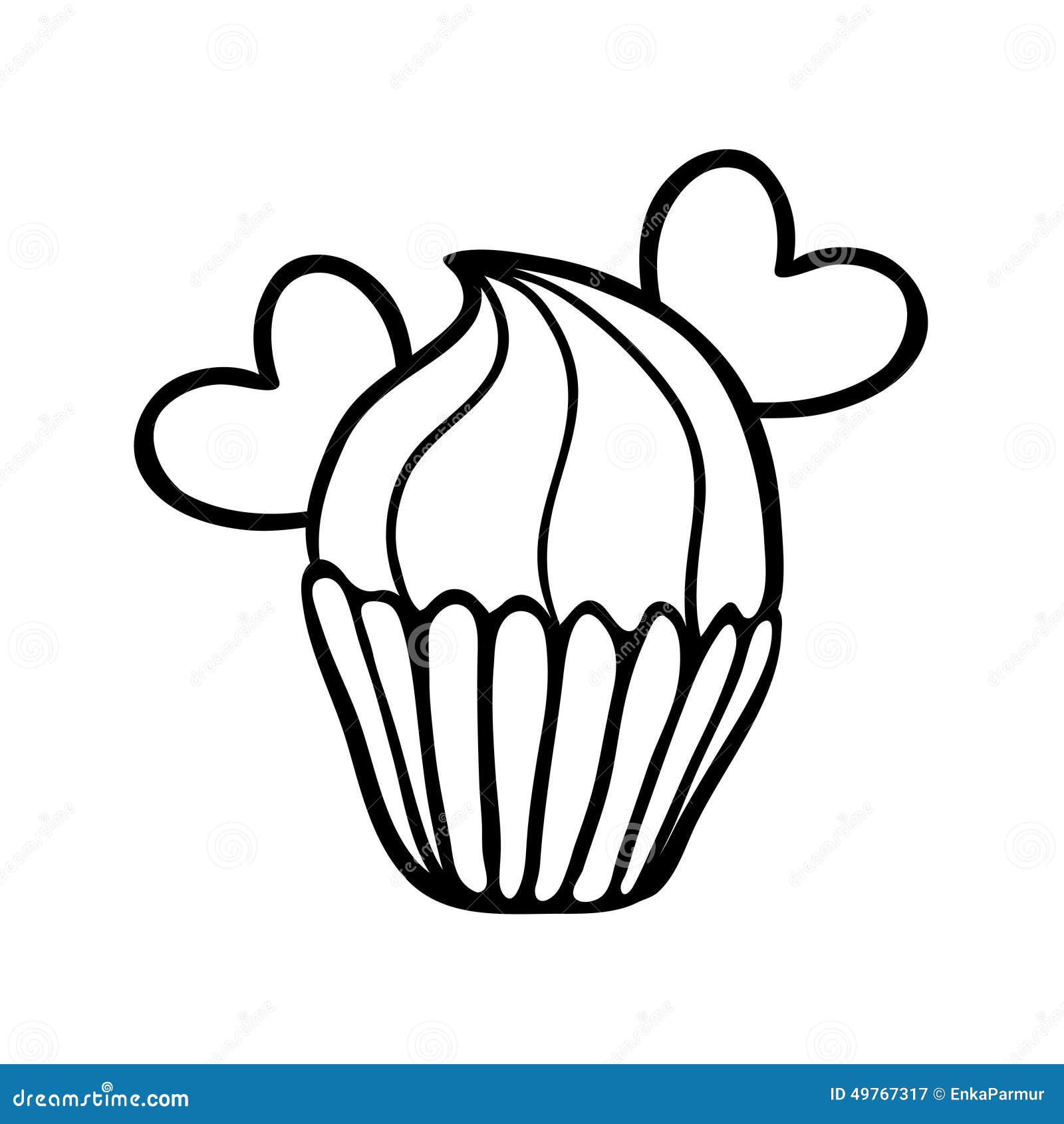 Download Valentine Cupcake Sketch With Two Hearts Stock Vector - Illustration of cute, heart: 49767317