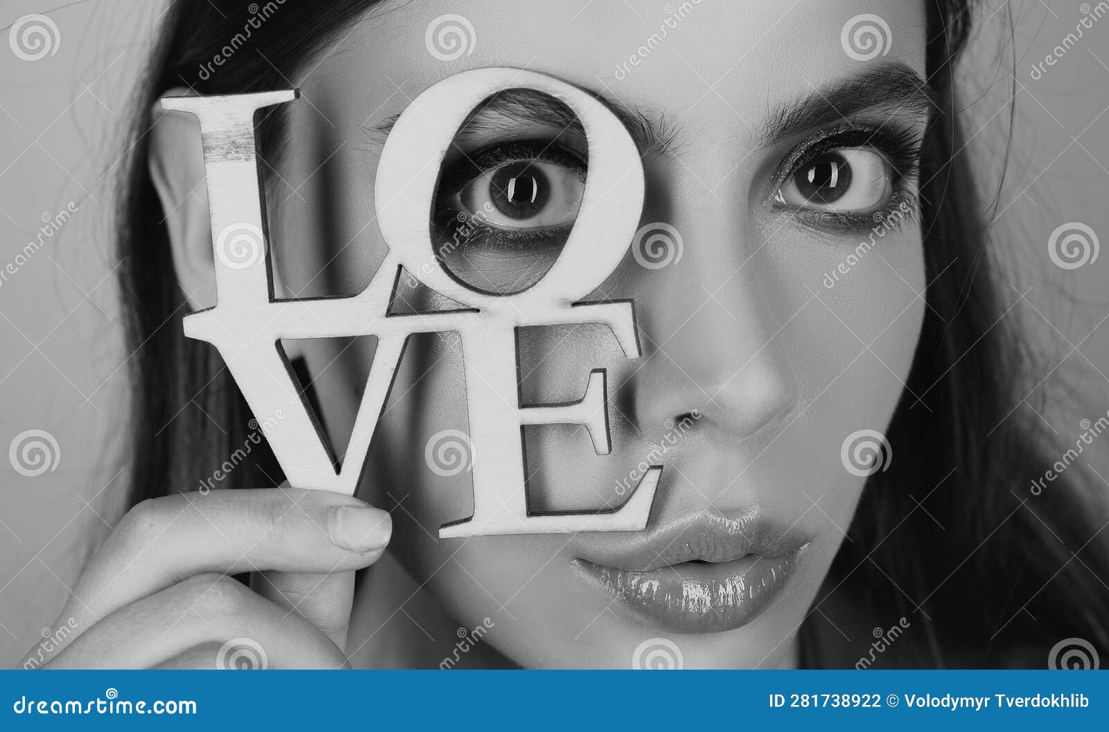 Valentine Day, Love Beautiful Girl. Young Woman Hold Love Symbol. Stock ...