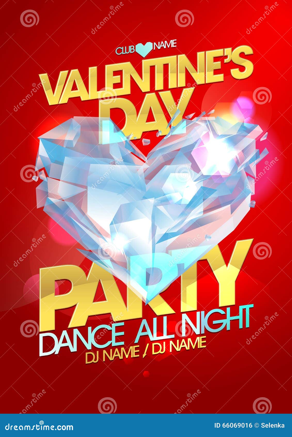 Valentine day party with crystal heart. Valentine day party poster with crystal heart.