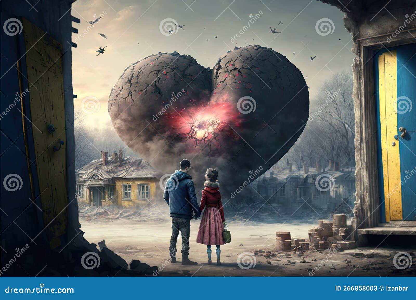 Valentine Day in Ukraine War Illustration Generative Ai Stock
