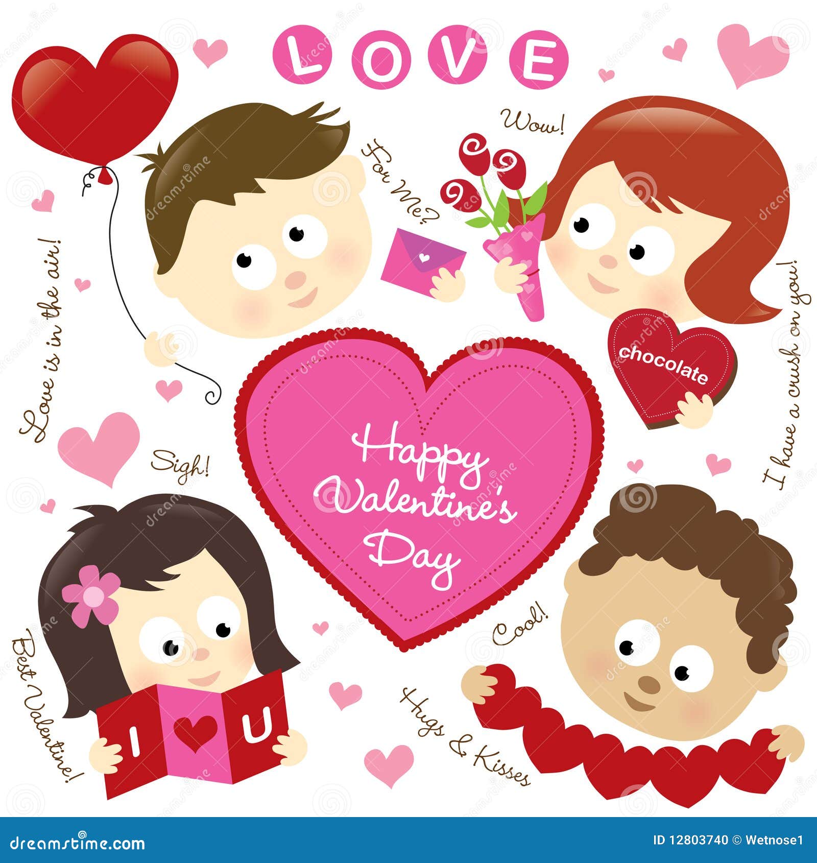 Valentine elements w/ kids stock vector. Illustration of face - 12803740