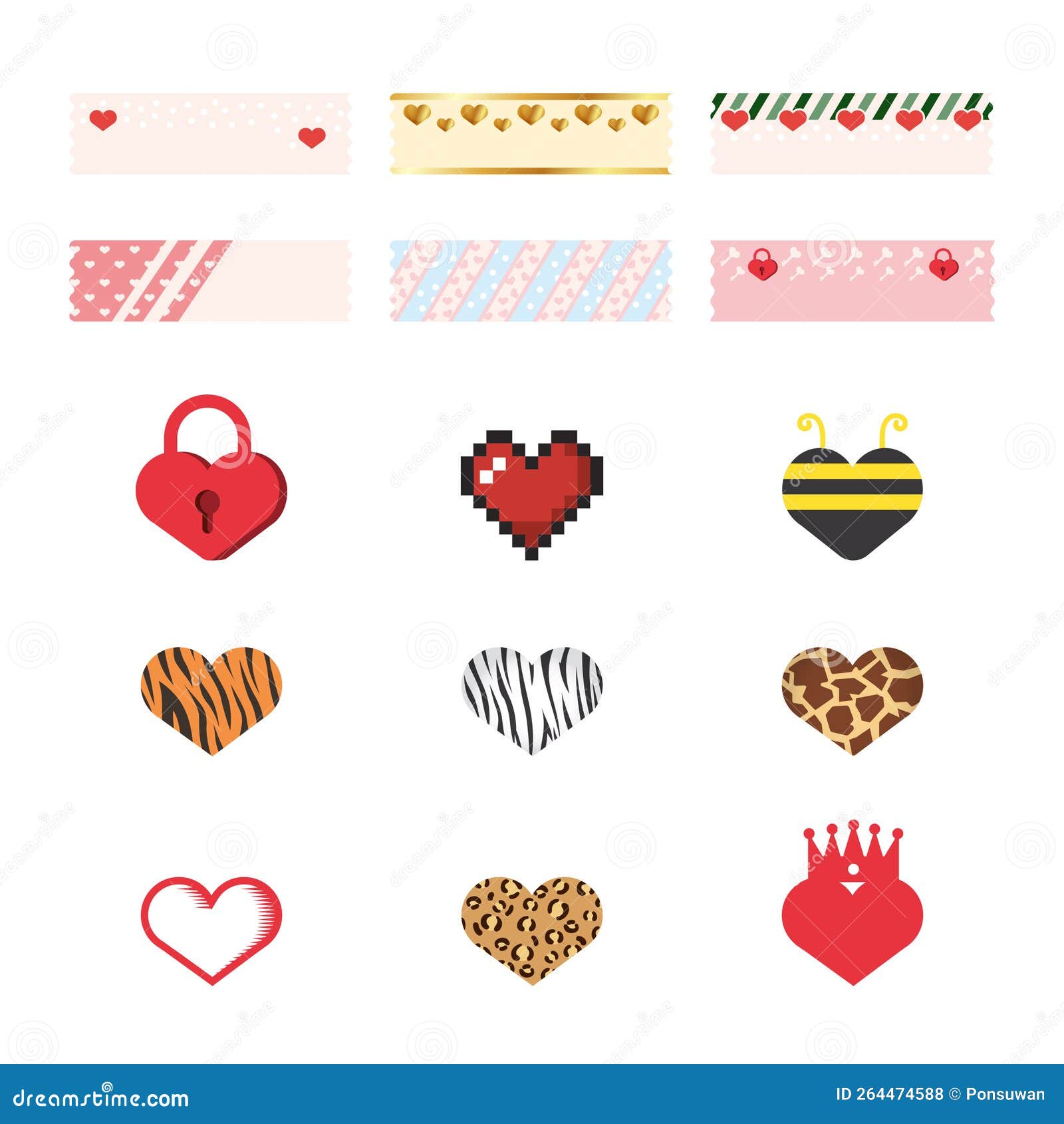 Cute Valentines Day Decorative Washi Tape Strips Stock