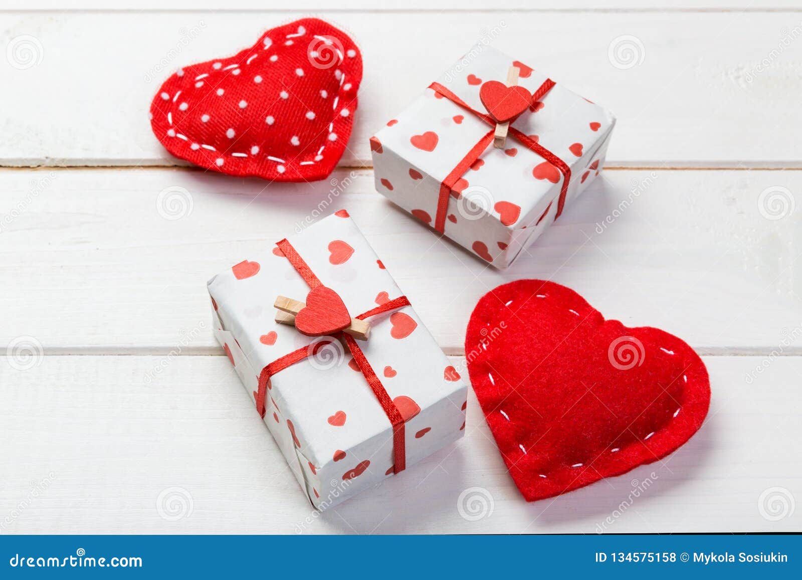 Valentine or Other Holiday Handmade Present in Paper with Red Hearts ...