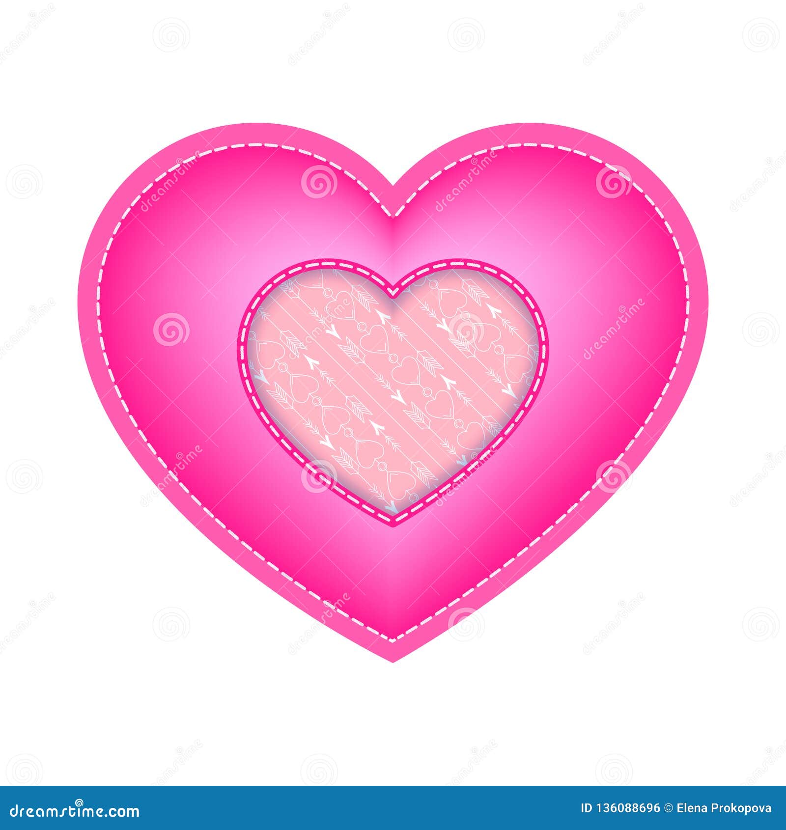 Valentine Pink Heart with an Insert Pattern of Arrows and Hearts on a