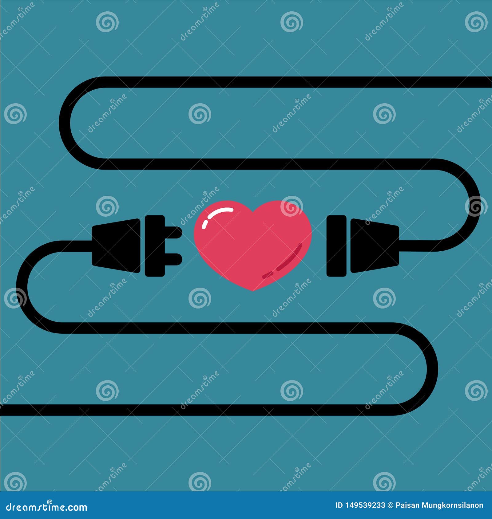 Male and Female Plug To Connect for Love and Heart for Valentine`s Day