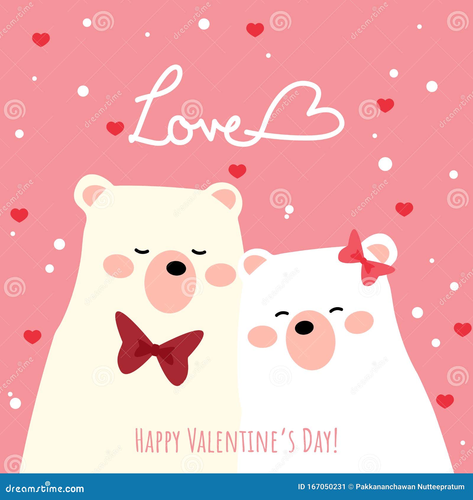 Valentine`s Day Background of Cute Polar Bear Couple and Tiny Heart ...