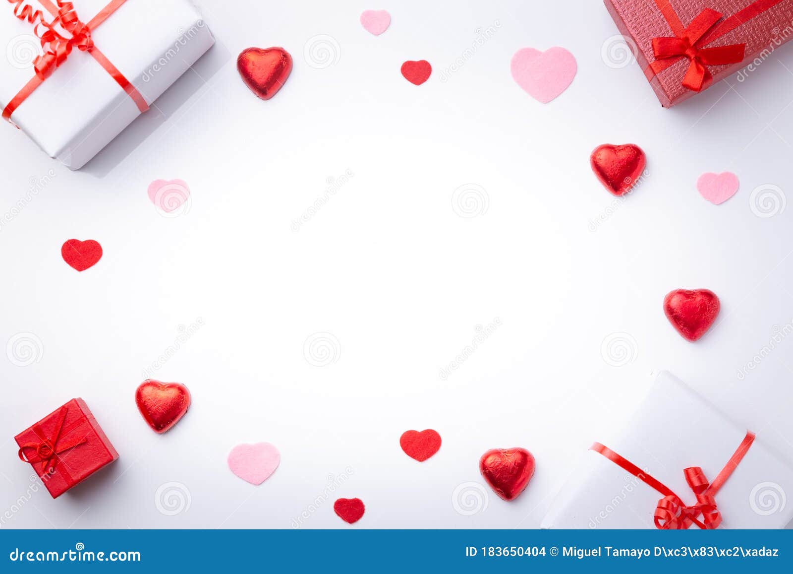 Valentine`s Day Background. .with Gifts and Hearts, in Red and White, Top  View Stock Photo - Image of white, design: 183650404