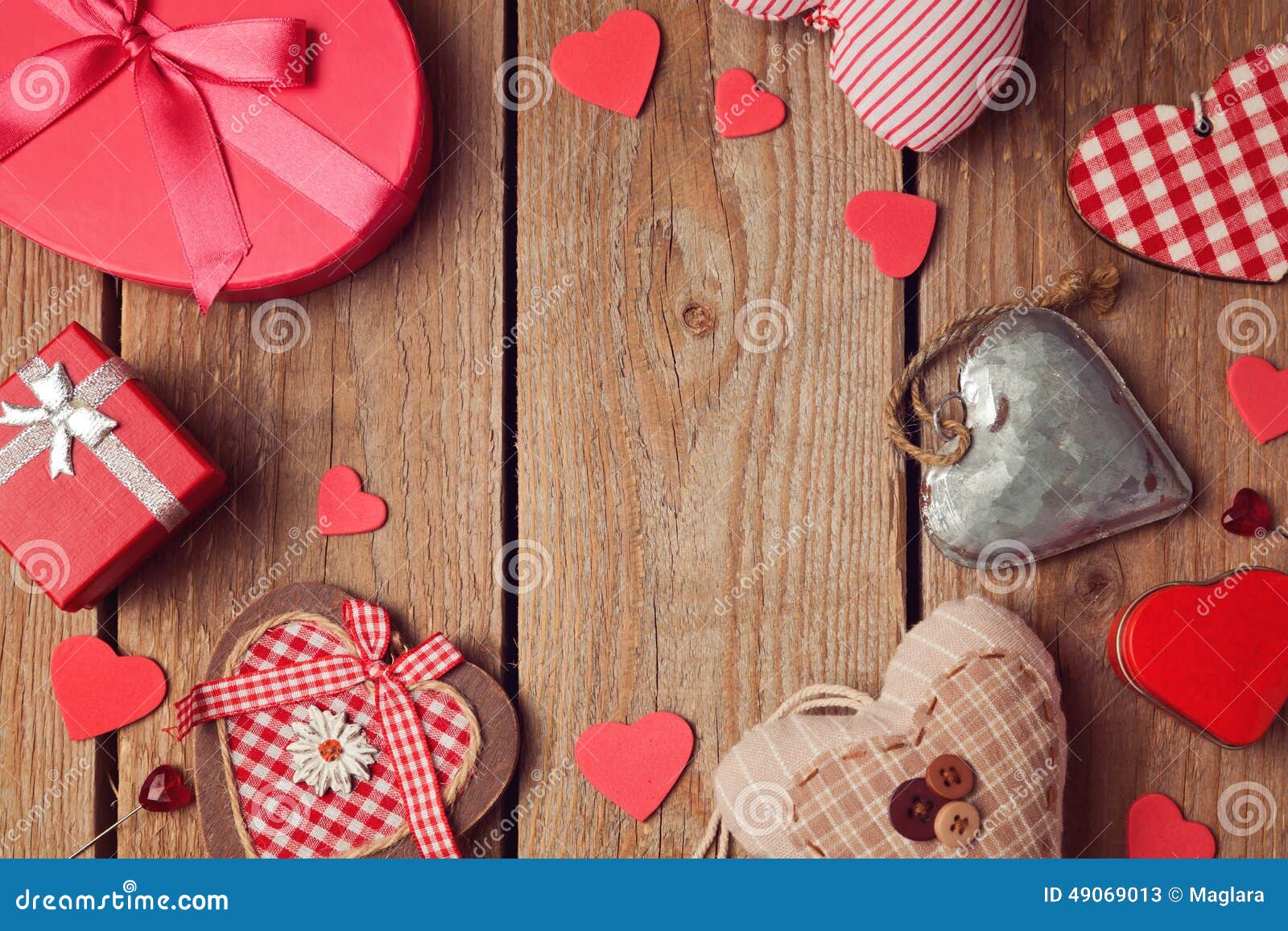 Valentine S Day Background with Heart Shapes on Wooden Table. View from ...