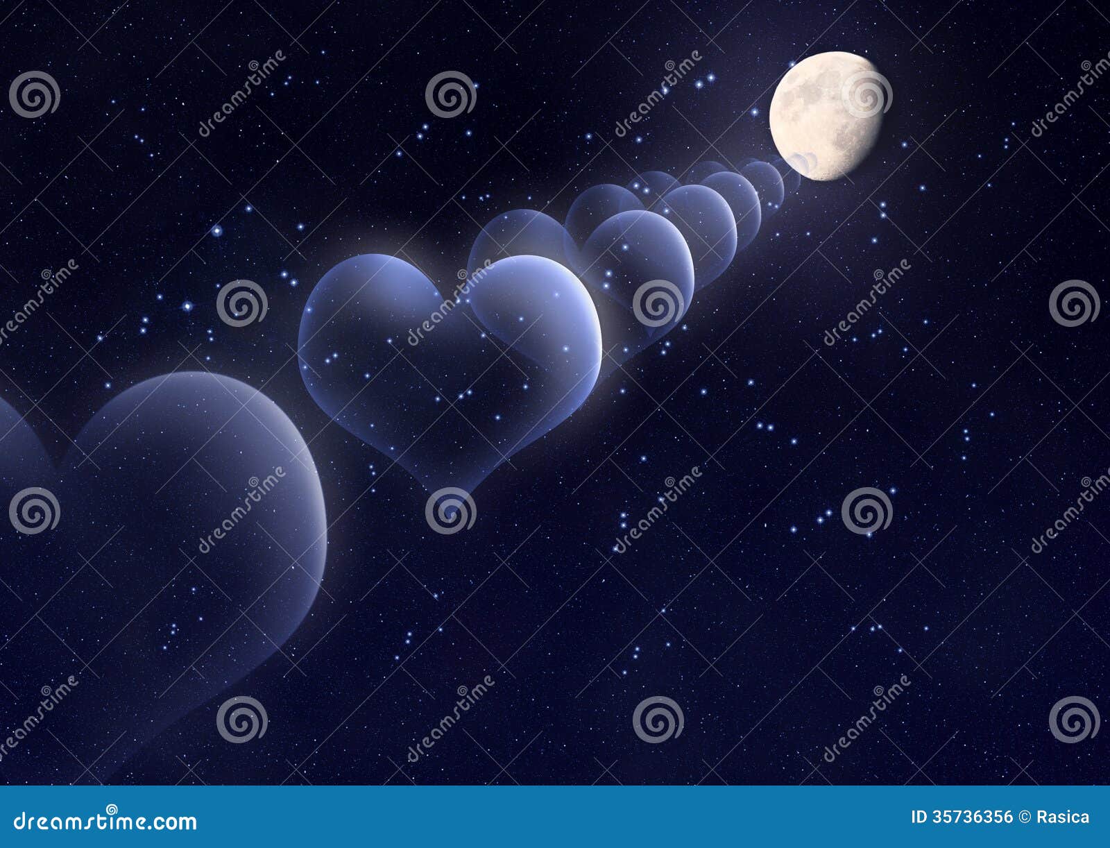 Valentine's Day Background With Hearts, Moon And Stars Royalty Free ...