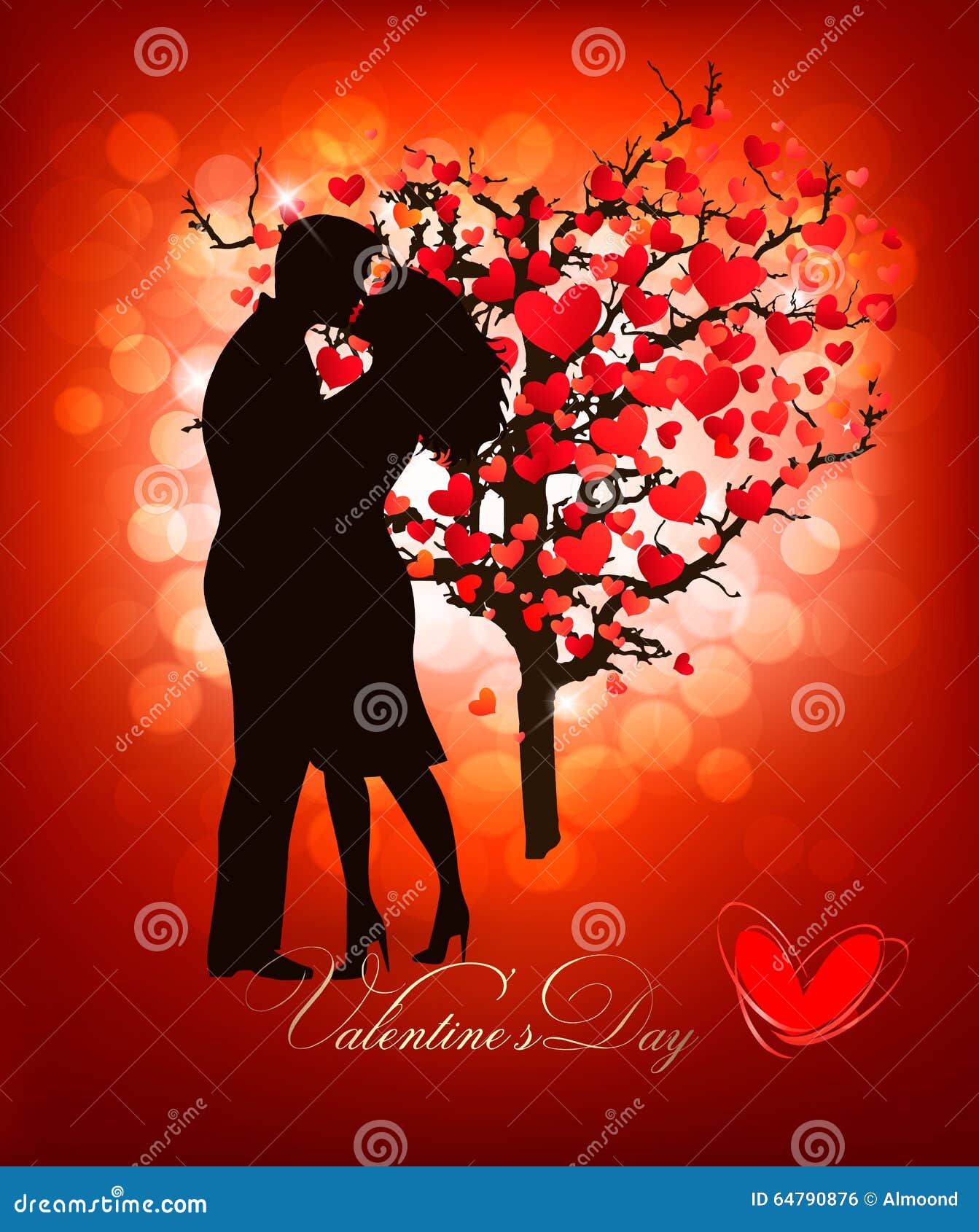 Valentines Day Background With A Kissing Couple Silhouette Stock