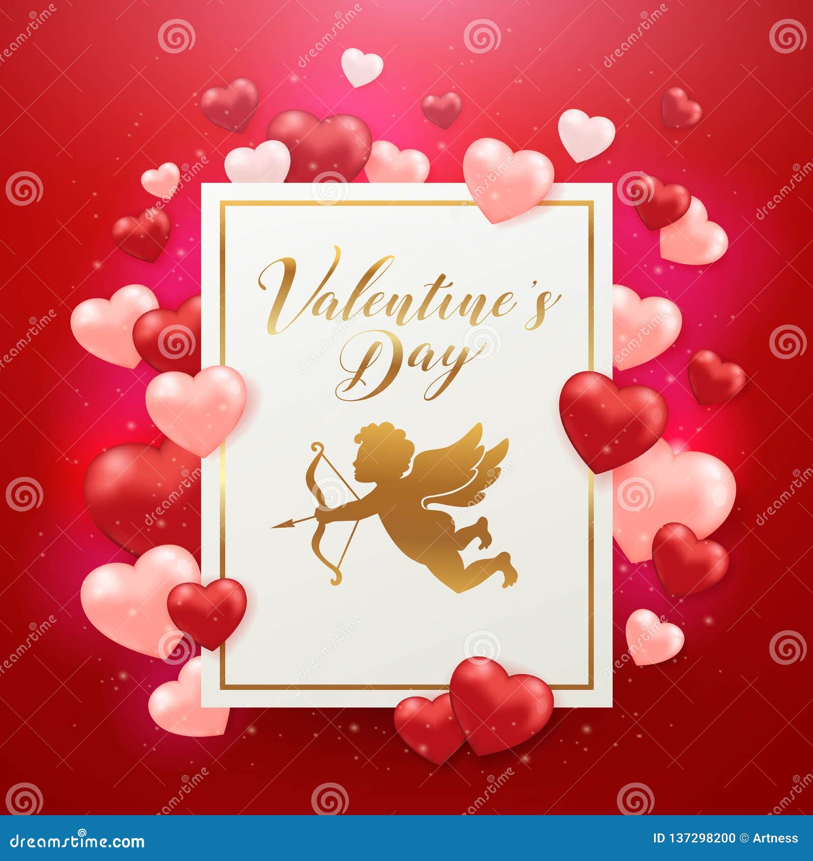 Valentine`s Day Card with Cupid and Hearts Stock Vector - Illustration ...