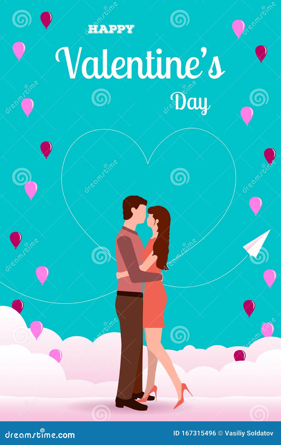 Valentine`s Day Card with Cute Couple in Love. Romantic and Cartoon Poster  Concept Stock Vector - Illustration of editable, easy: 167315496