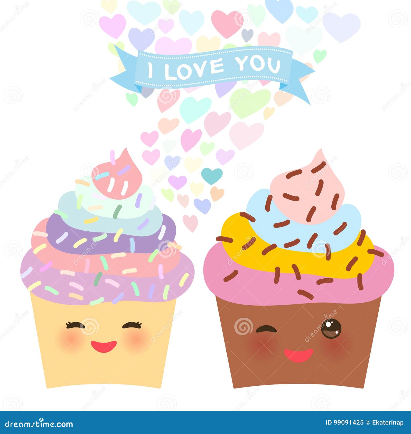 Valentine`s Day Card Design with Kawaii Cake with Pink Cheeks and ...