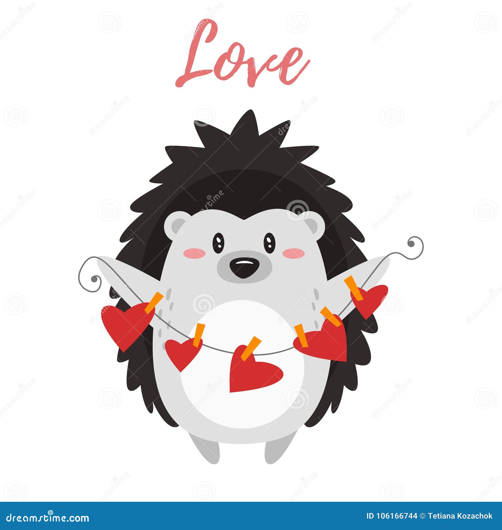 valentine`s day card with hedgehog