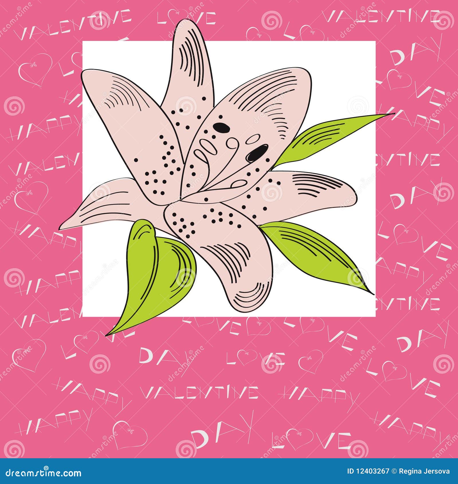 Valentine S Day Card with Lily Flower Stock Vector Illustration of