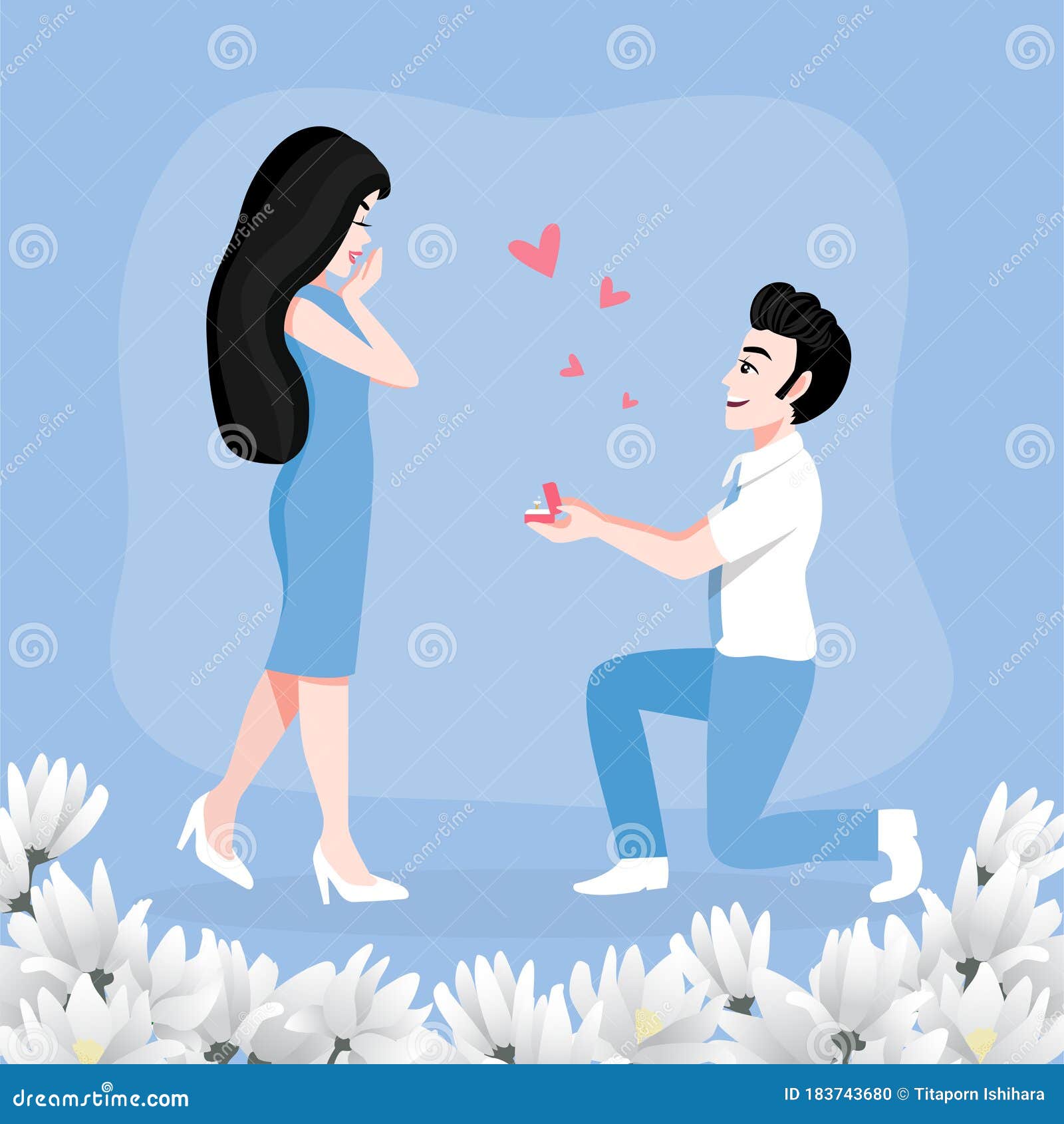 Valentine`s Day Cartoon Character with a Cute Couple in Love, Man Proposing  To the Woman Kneeling Vector Stock Vector - Illustration of adult, lover:  183743680