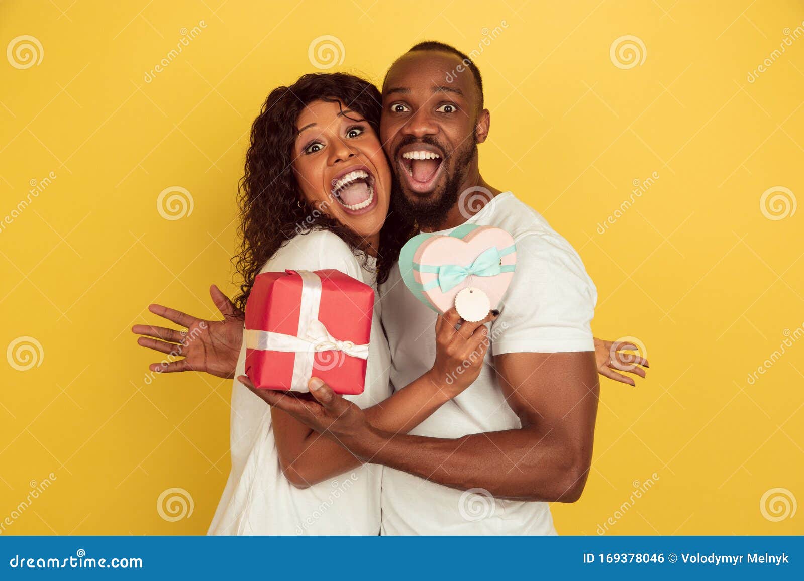 Valentine`s Day Celebration, Happy African-american Couple Isolated On …