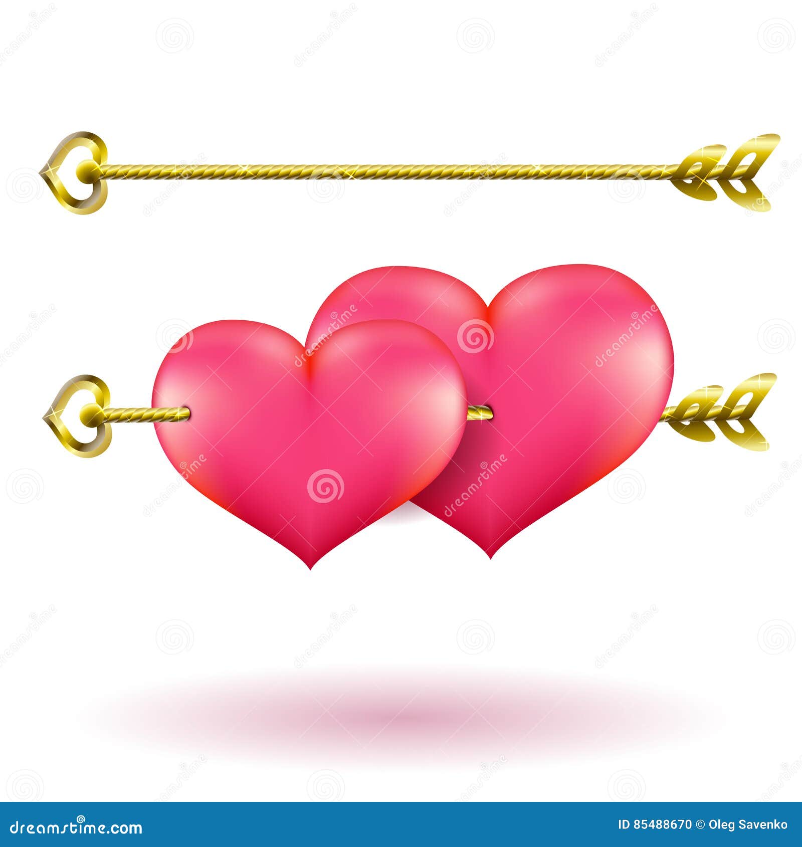 Valentine`s Day Gold Arrow And Hearts. Vector Clip Art ...