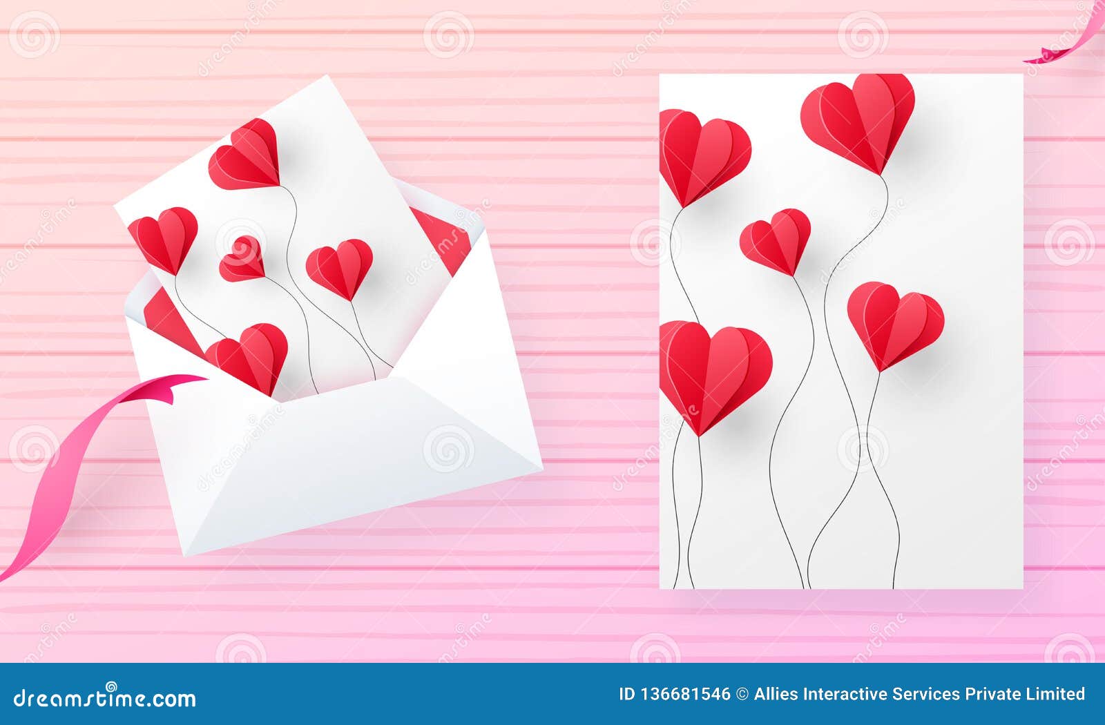 Valentine`s Day Greeting Card Design Decorated with Paper Heart ...