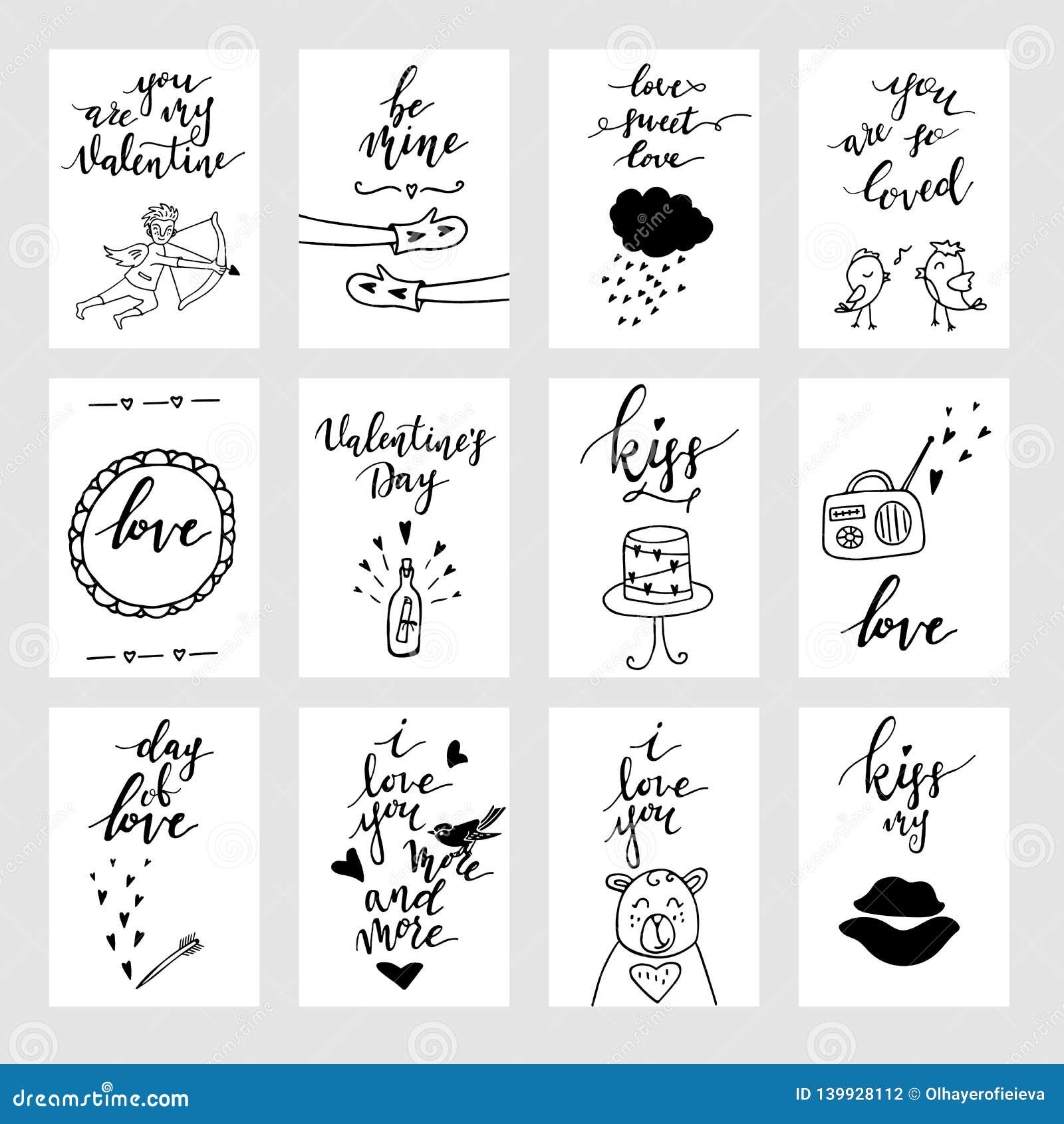 Valentine`s Day Greeting Card Set, Hand Drawn Gift Tags Stock Vector ...