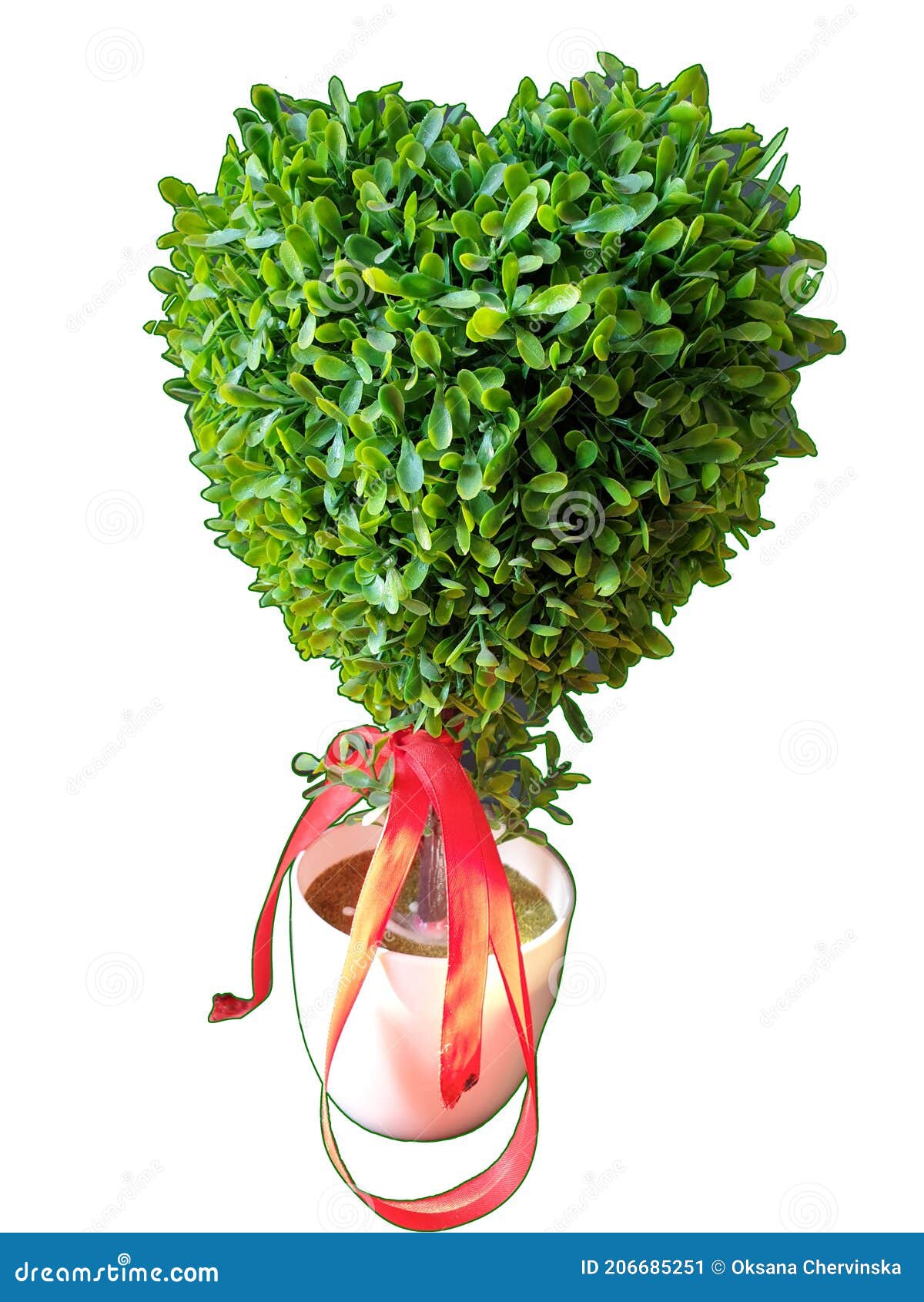 by valentine`s day heart d tree in a small pink pot  with ribbon