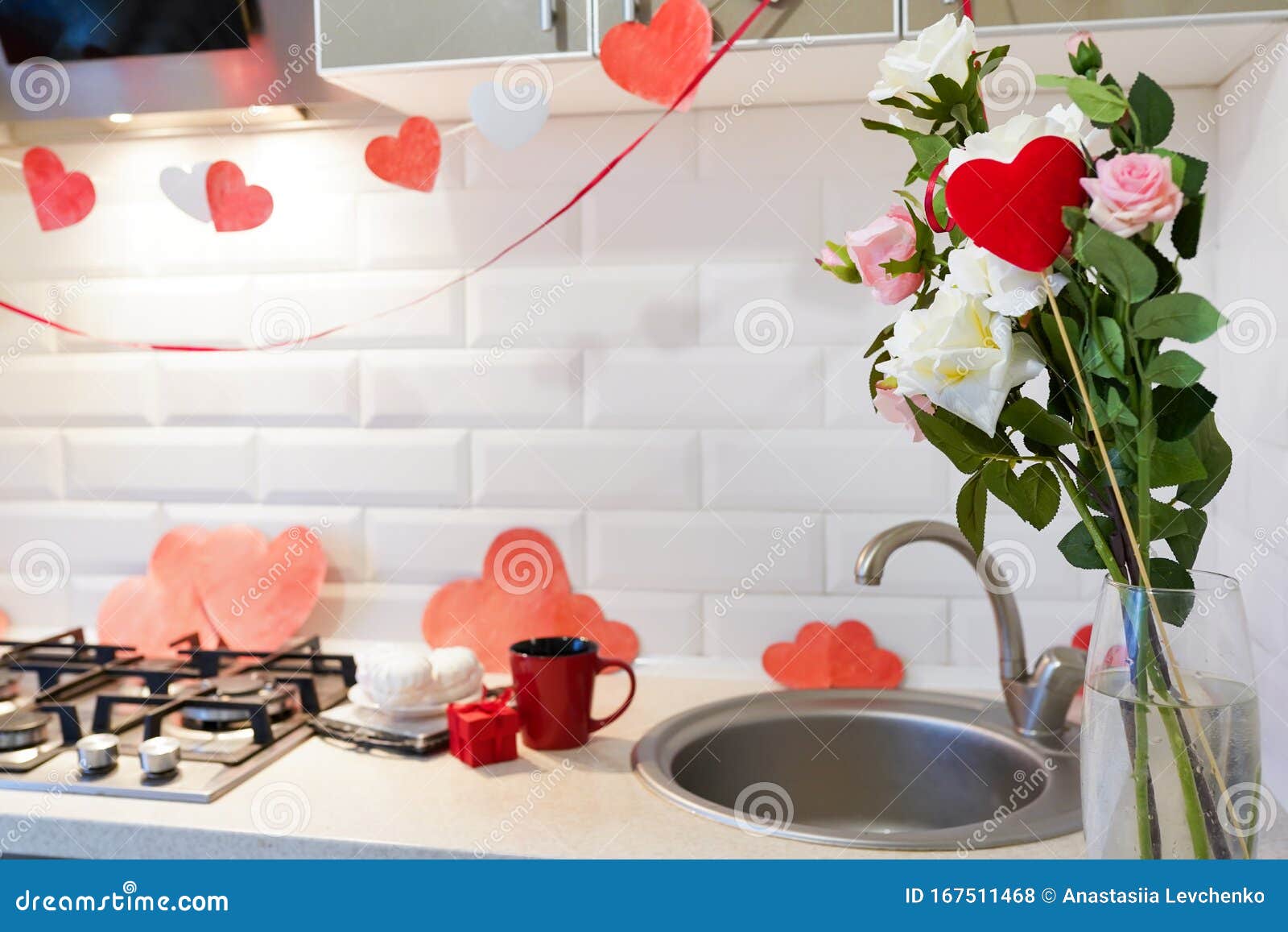 Valentine S Day and Kitchen Interior , Sweet Home Stock Photo Image