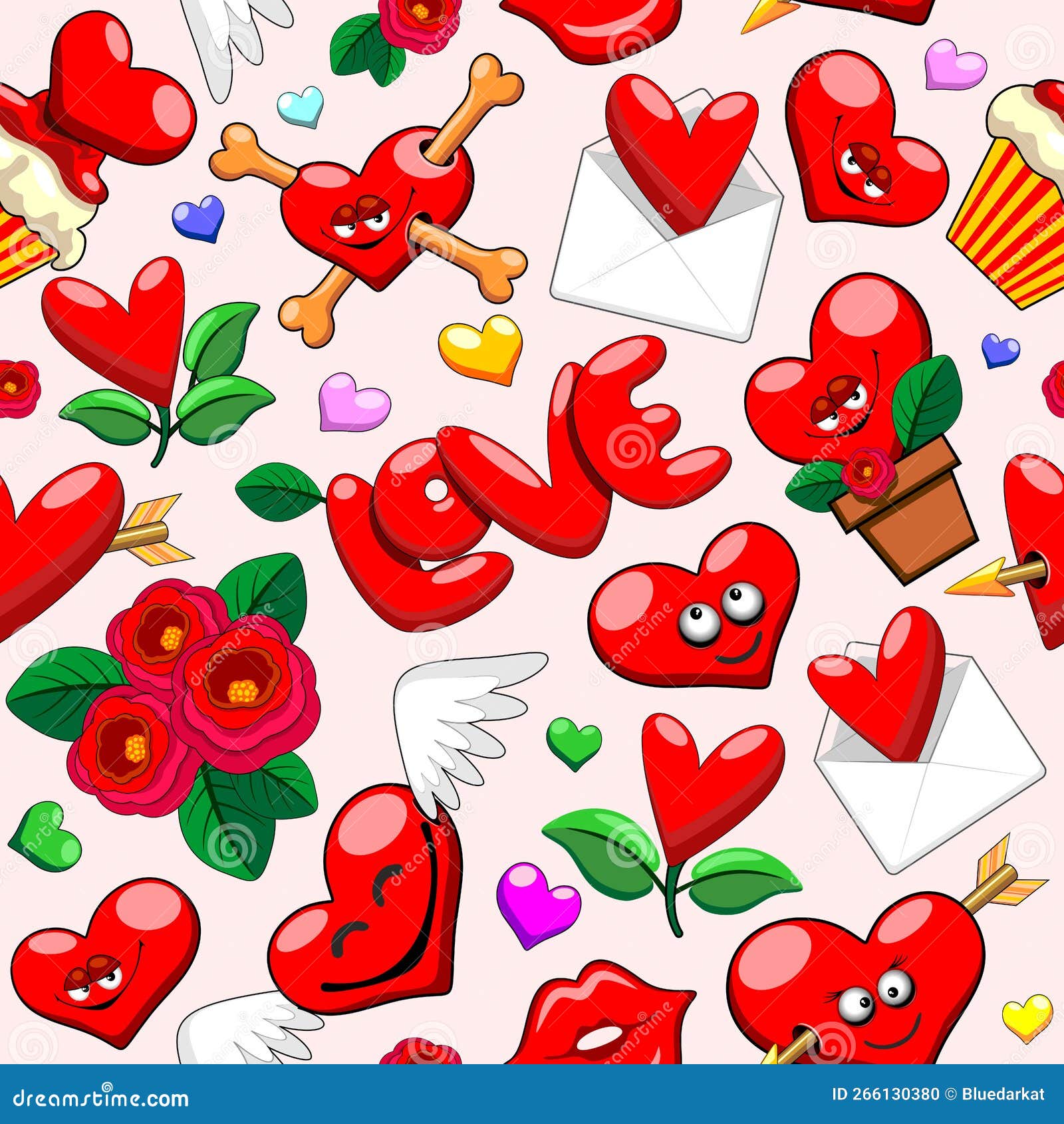 valentine`s day love hearts cute doodles  seamless repeat pattern 