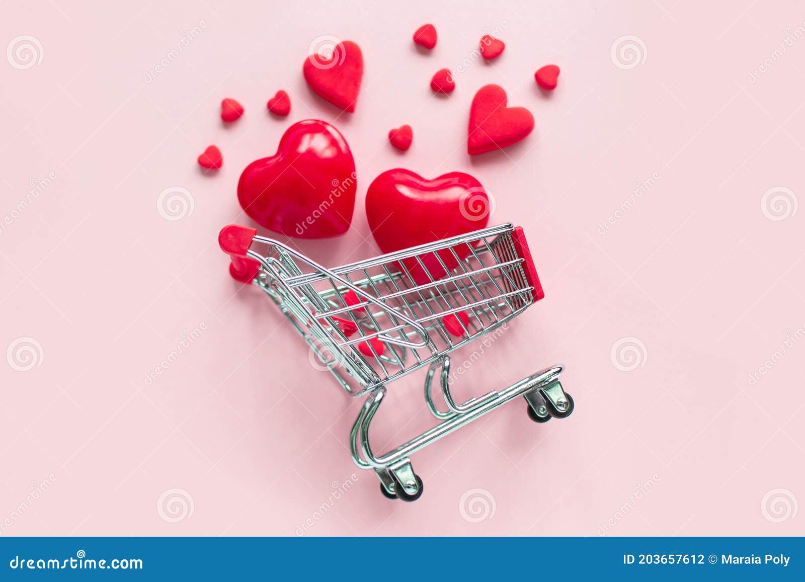 Valentine S Day Online Shopping. Shopping Cart with Hearts on a