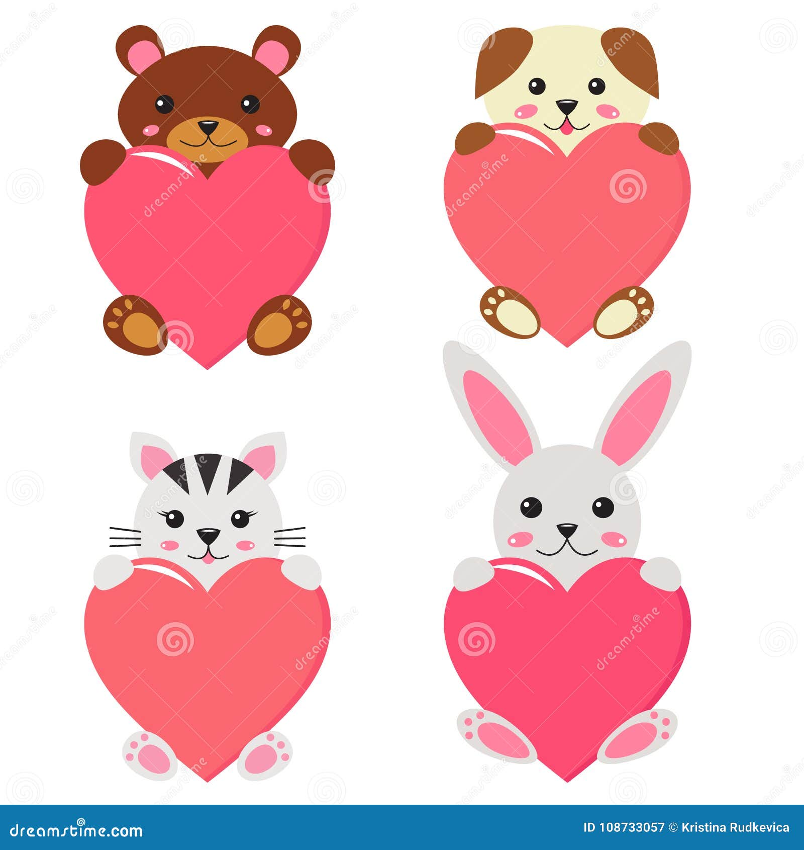 Download Valentine`s Day Pets, Cute Cartoon Animals Stock Vector ...