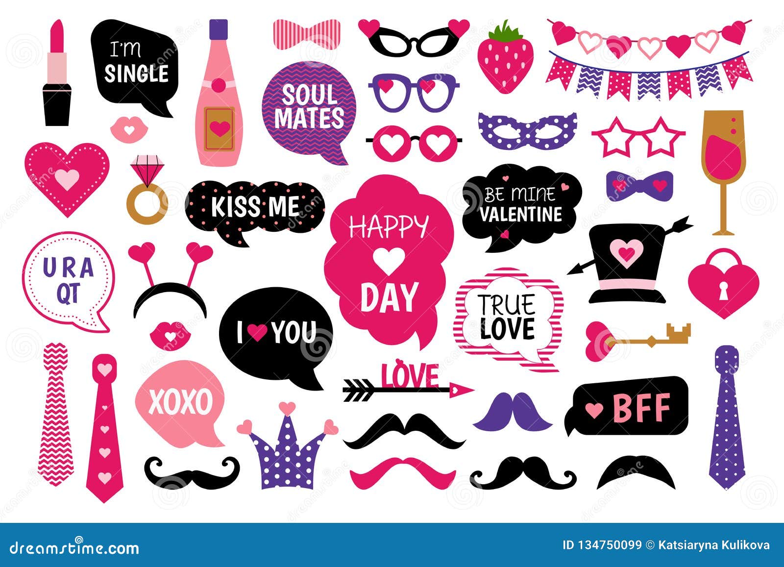 Valentine`s Day Photo Booth Props Photobooth Set Stock Vector ...