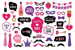 Valentine s Day Photo Booth Props Photobooth Set Stock Vector Illustration Of Kiss Party