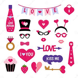 Valentine s Day Photo Booth Props Photobooth Set Stock Vector Illustration Of Element Concept