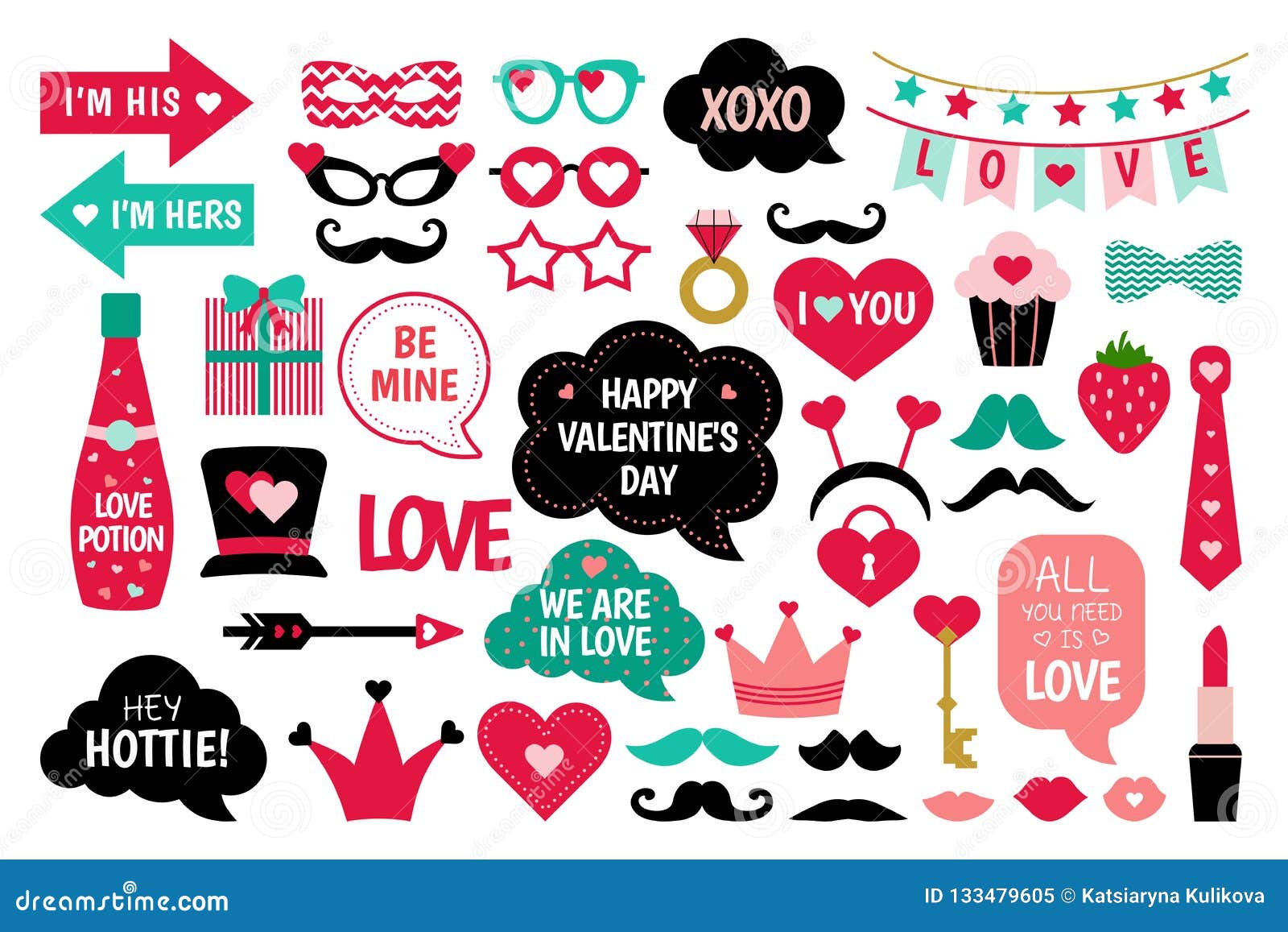 Valentine`s Day Photo Booth Props Photobooth Set Stock Vector ...
