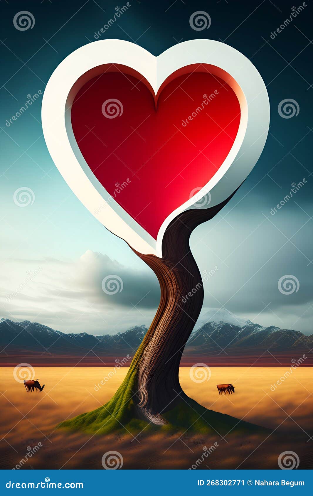 Valentine S Day Red Heart Tree. Tree with Natural Background. Stock