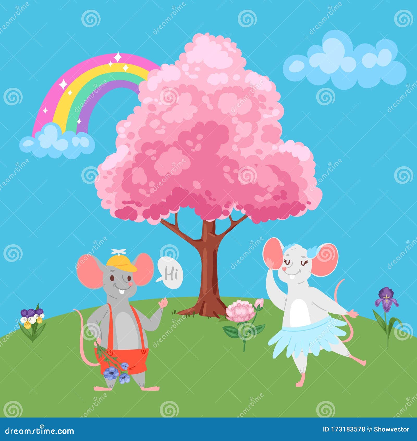 Valentine S Day Romantic Couple of Lovely Mice in Love, Cartoon Animals  Characters Boy Mouse, Love-tree, Rainbow and Stock Vector - Illustration of  animals, celebration: 173183578