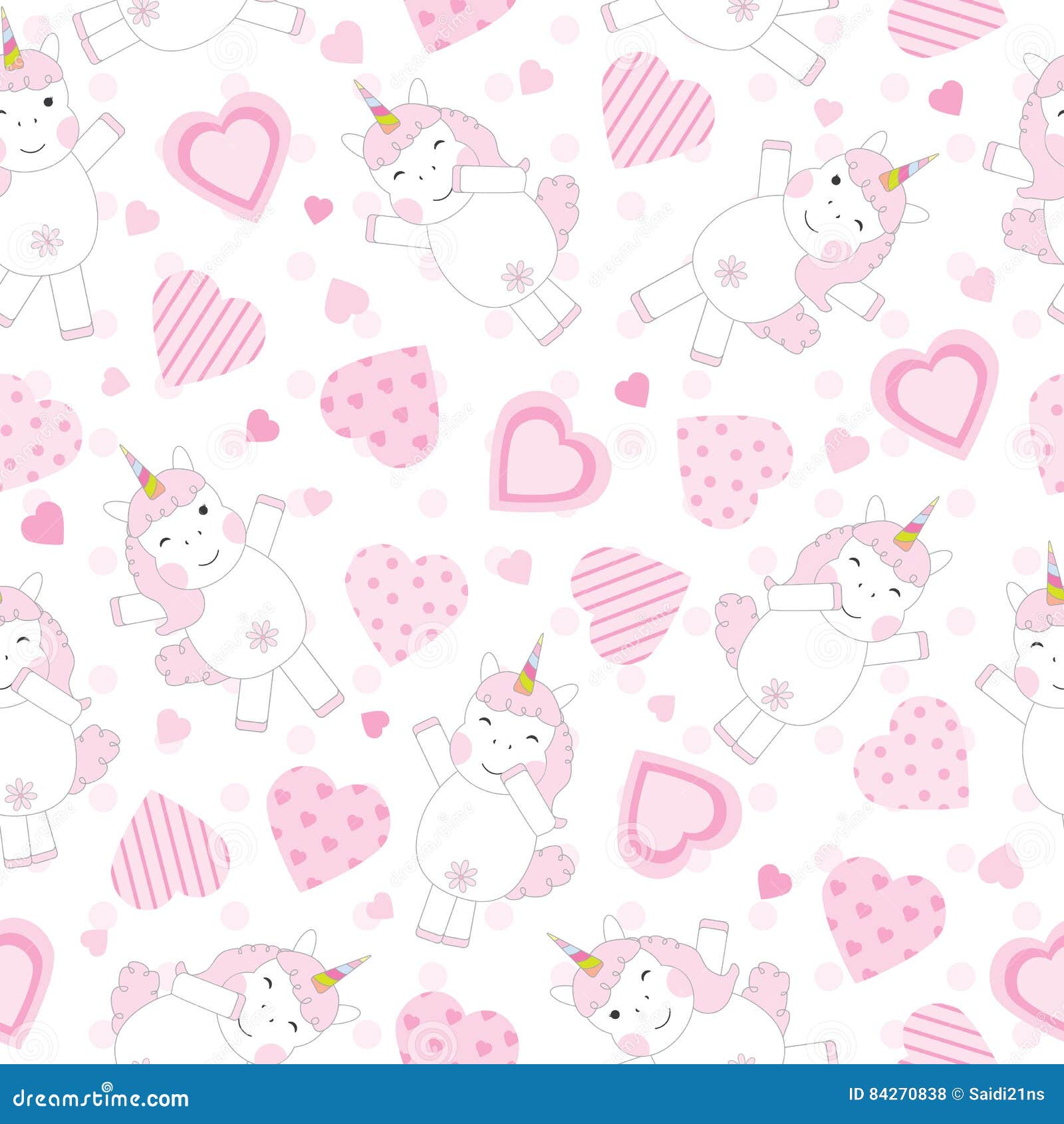 Valentine`s Day Seamless Background with Cute Pink Unicorn and ...