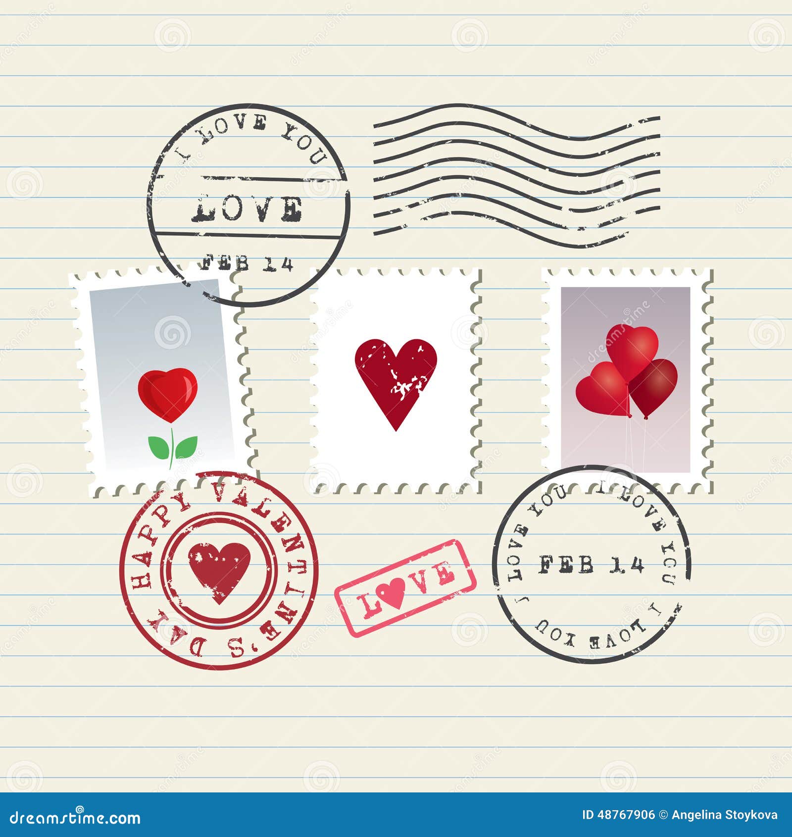 Valentine s Day stamps set stock vector. Illustration of letter - 48767906