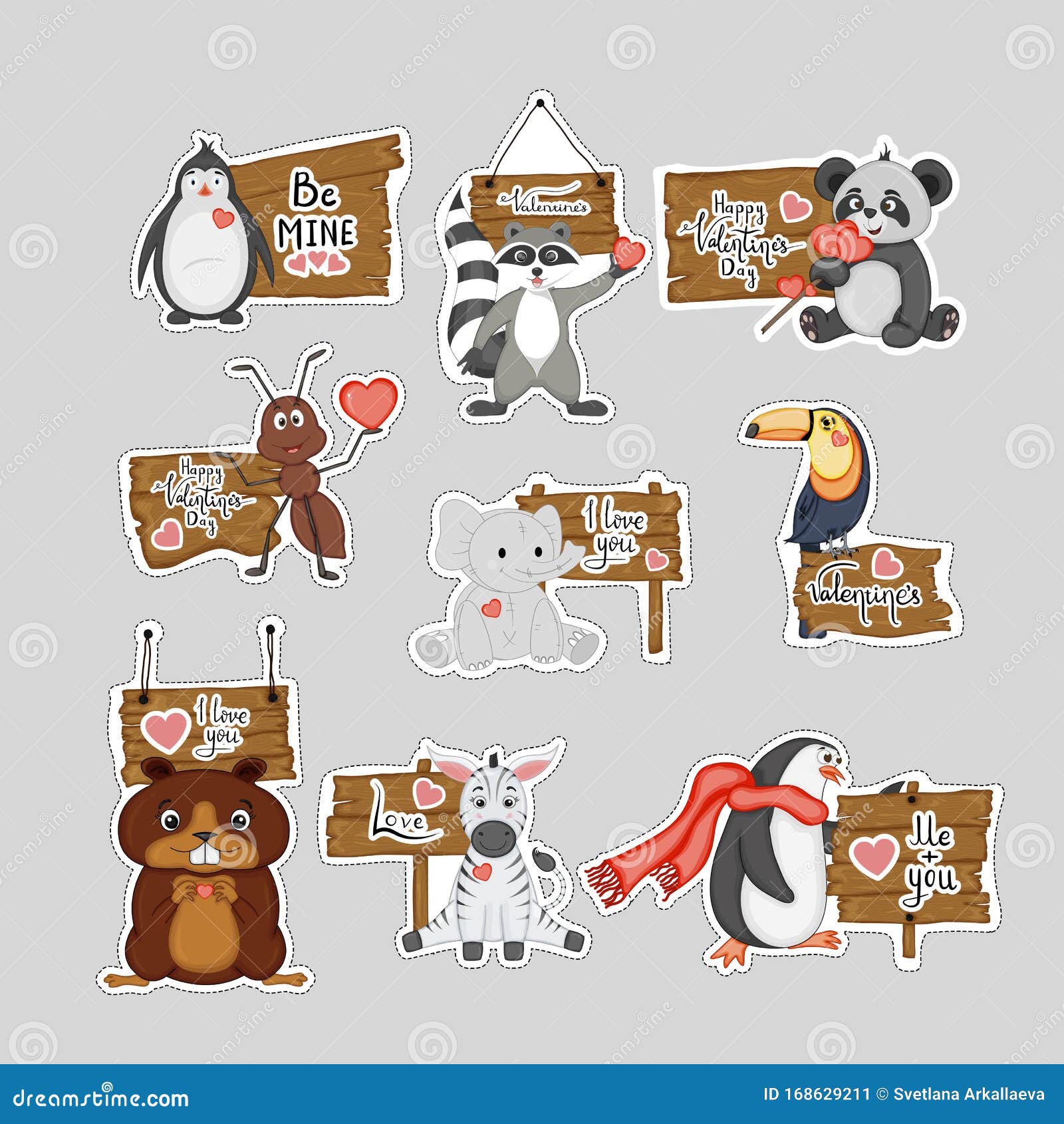 Download Valentine`s Day Stickers With Cute Animals. Cartoon Style ...