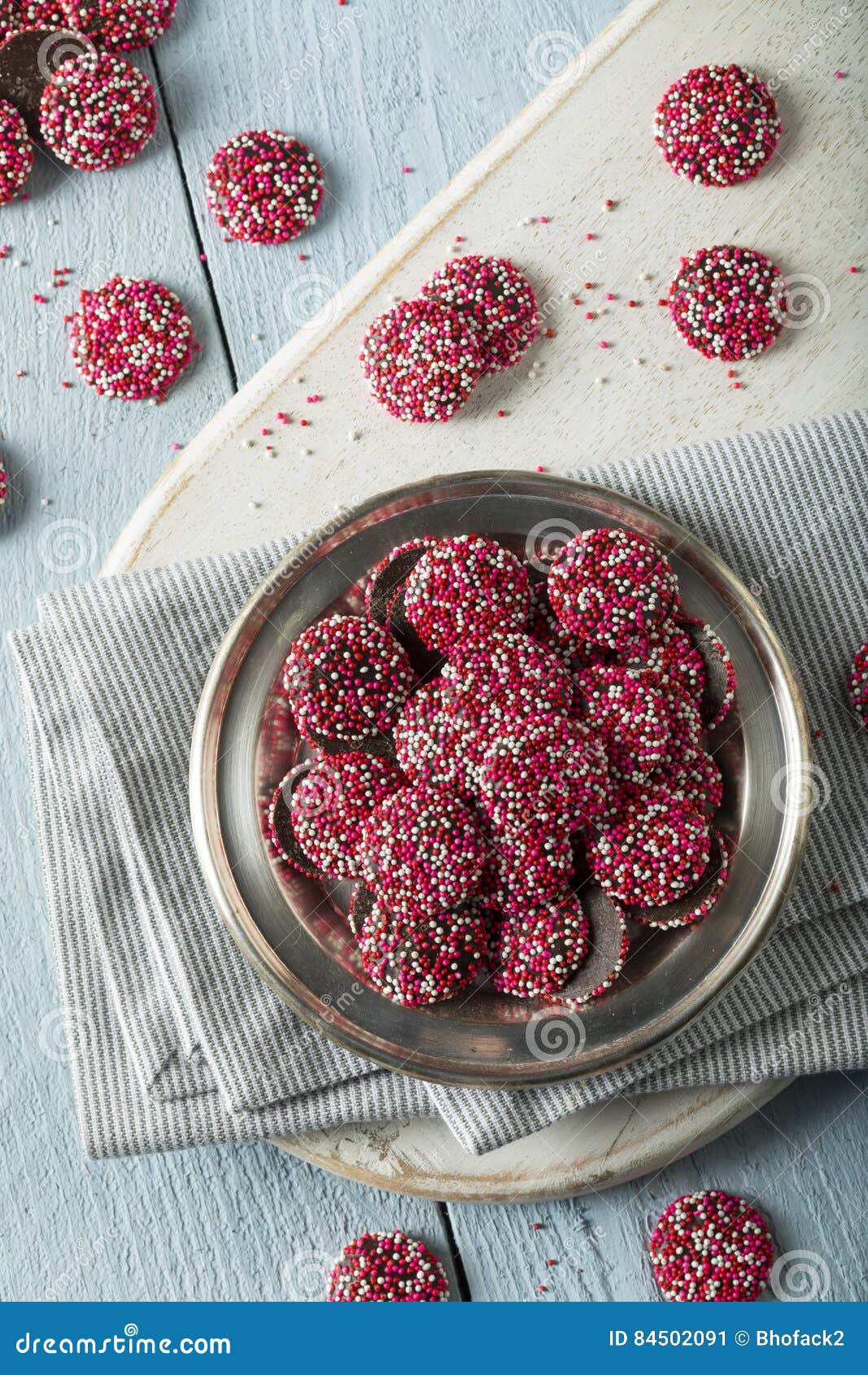 Valentine`s Red and White Chocolate NonPareils Stock Image Image of