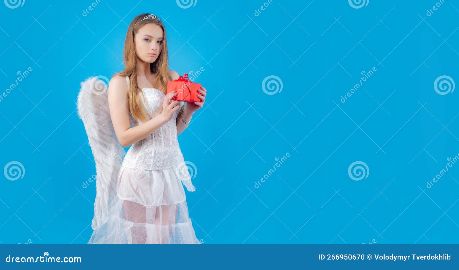 Valentine Sensual Angel Girl Banner Innocent Girl With Angel Wings Standing With Bow And Arrow