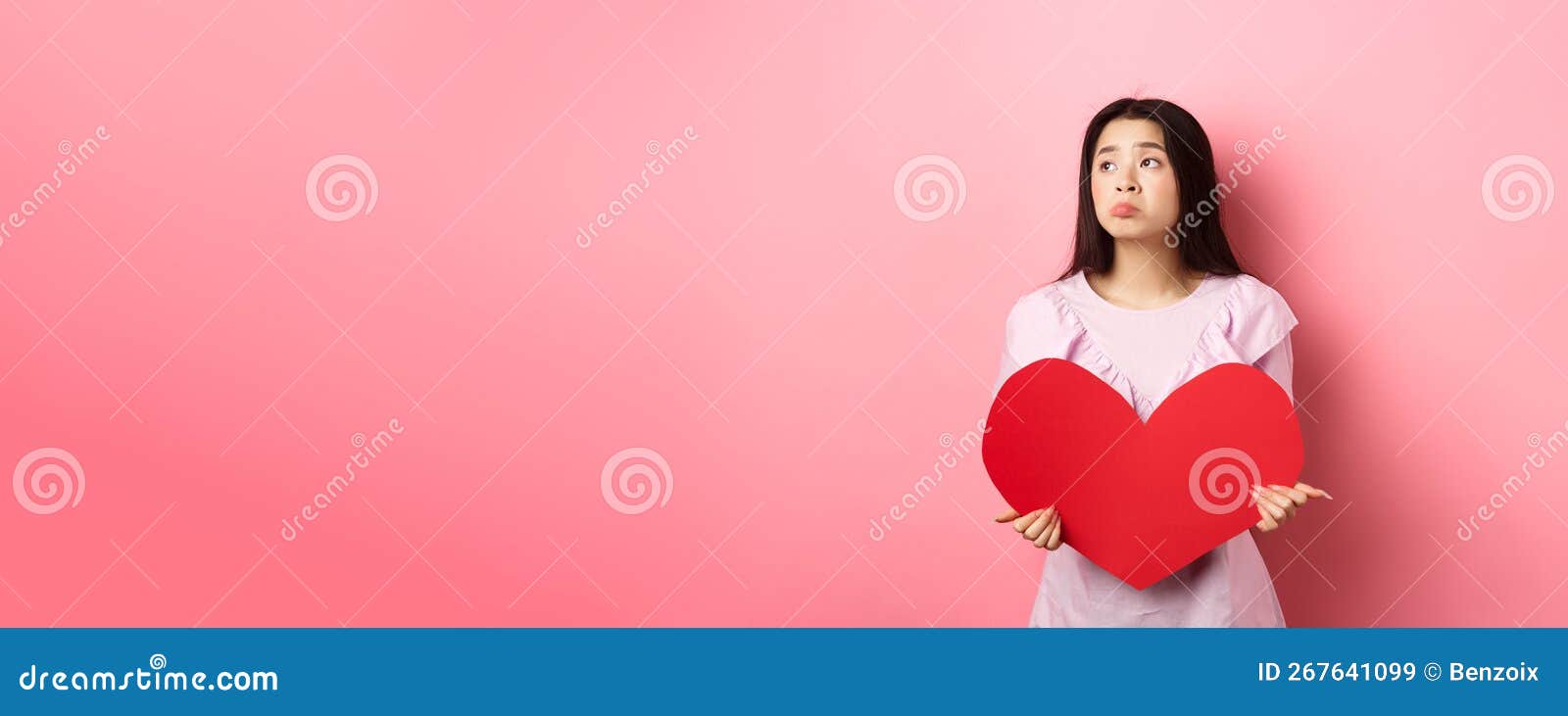 Valentines Concept. Lonely Teenage Asian Girl Dreaming about Love ...