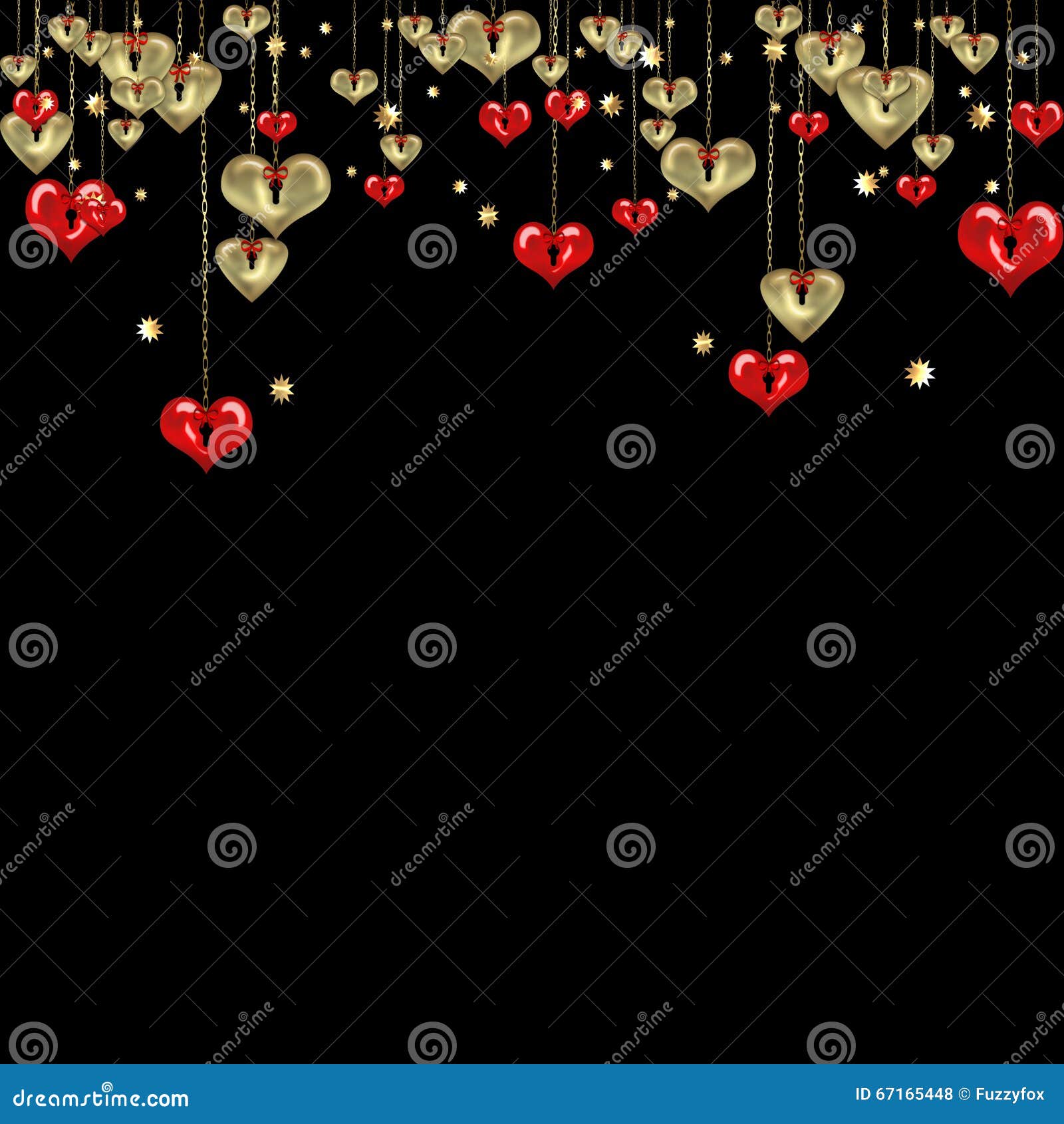 Valentines Day Abstract Background with Gold and Red Hearts Stock